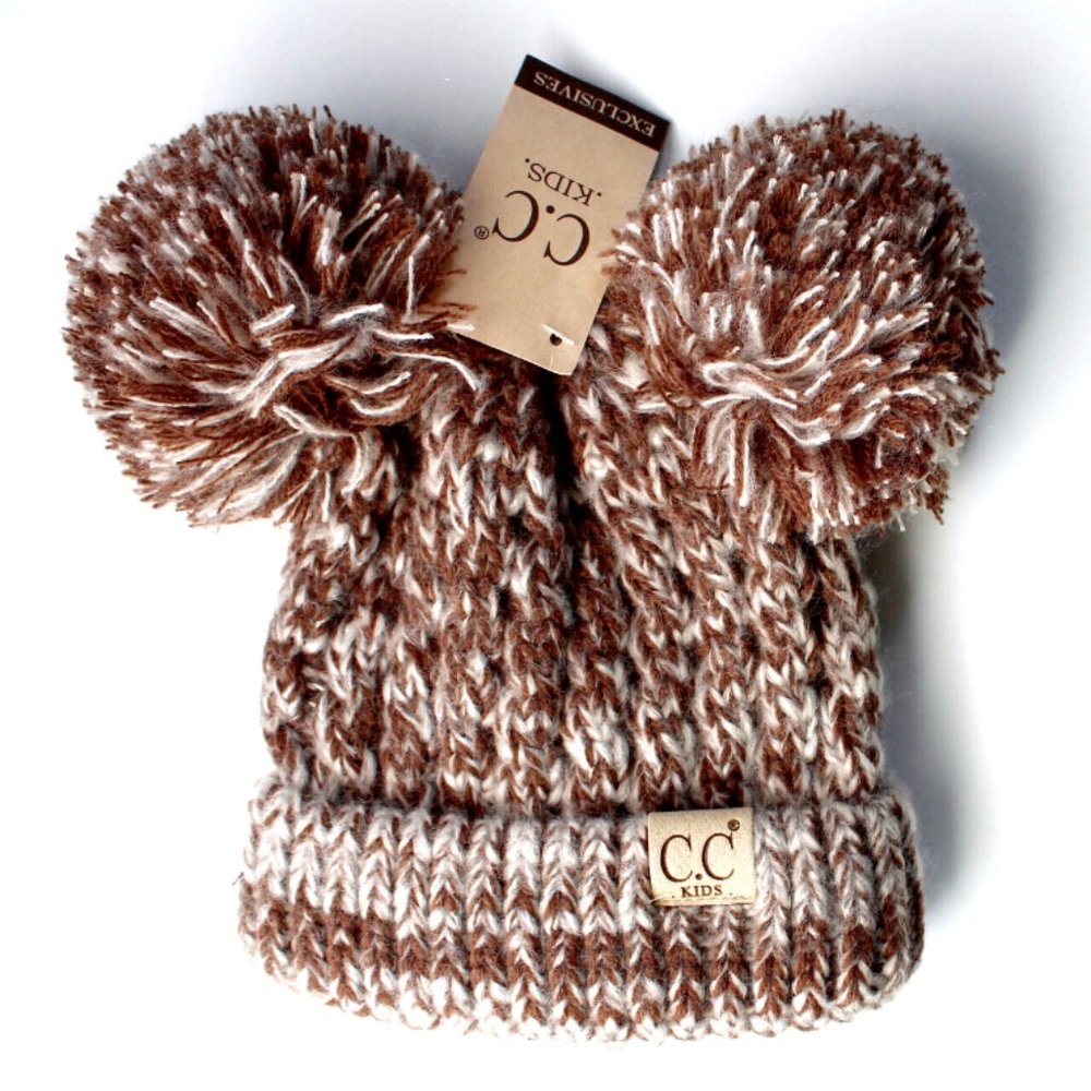 C.C Kids Exclusives Double Pompom Knitted Beanie Hat For Kids Ages 2-5